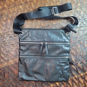 Margot Crossbody Black Leather Zipper Bag